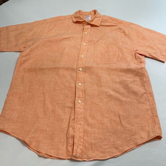 Brooks Brothers Orange Irish Linen Short Sleeve Button Up Shirt Size Large - Picture 4 of 8